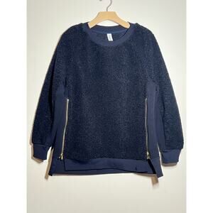 Varley DARK NAVY BLUE Kerri Side-Zip Sherpa Teddy Pullover Jacket Sweatshirt S